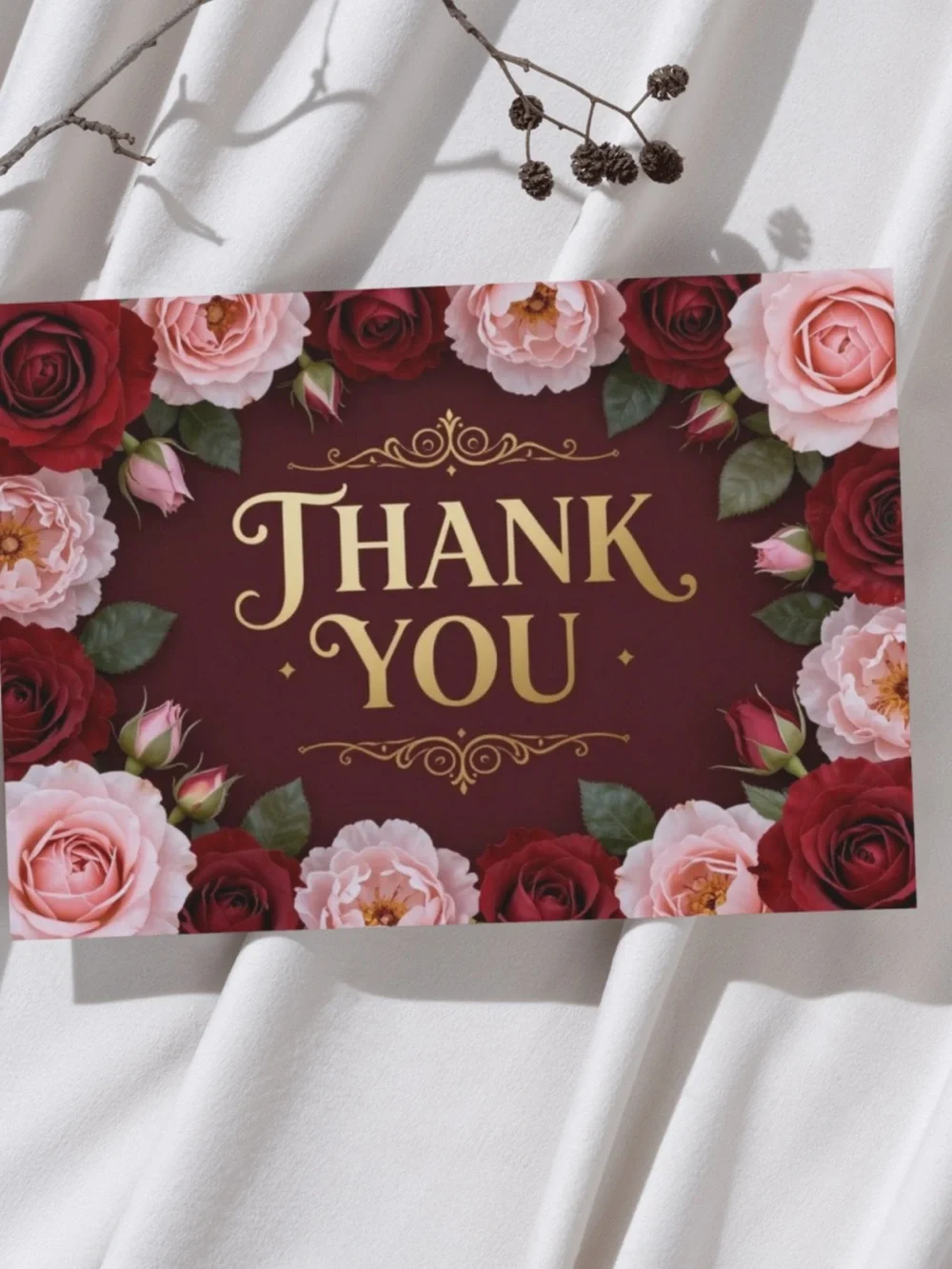 Pink and Red Rose 15 Thank You Cards 4x6 Floral Greeting Cards with Envelopes